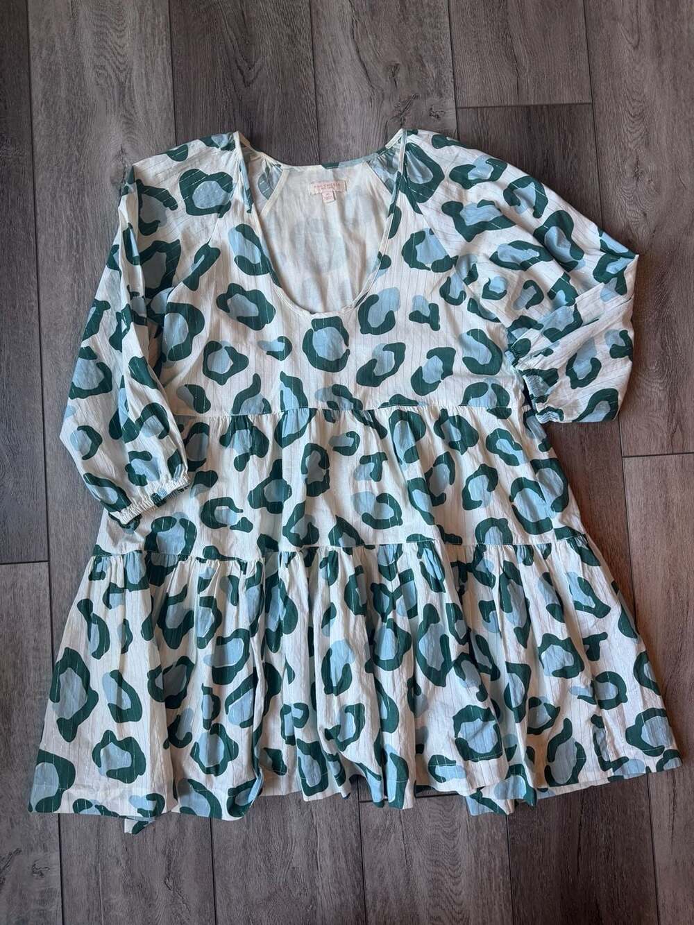 Pink Chicken Tiered Mini Dress Size XS Green Leopard Print